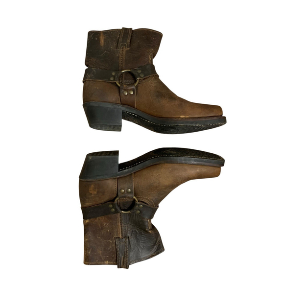 Frye Harness Brown Leather Belted Boots Women’s Size 10M Engineer Campus - Picture 9 of 15